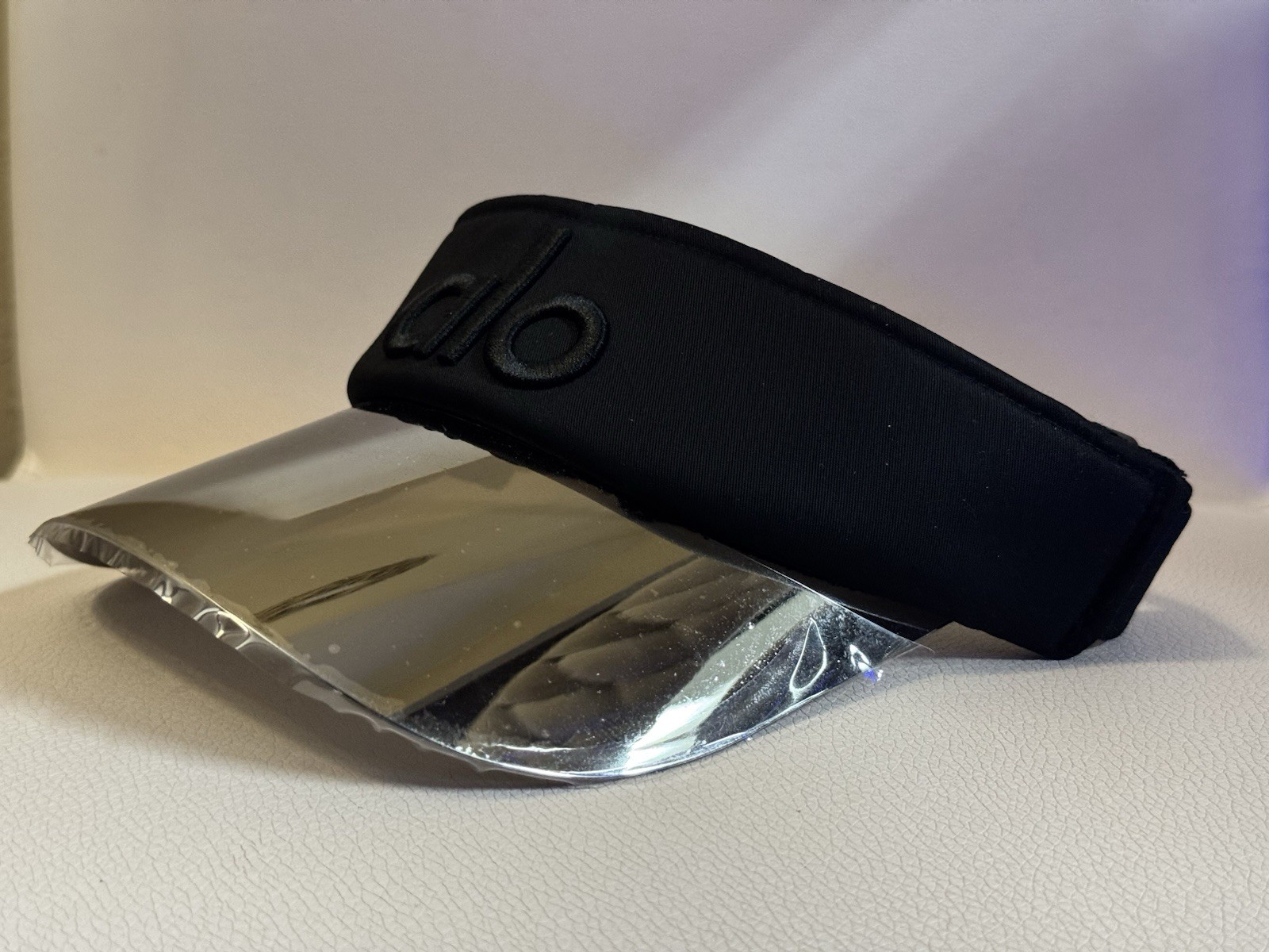 ALO YOGA Solar Visor Black Silver Chrome Shield Transparent Hat Cap Athletic