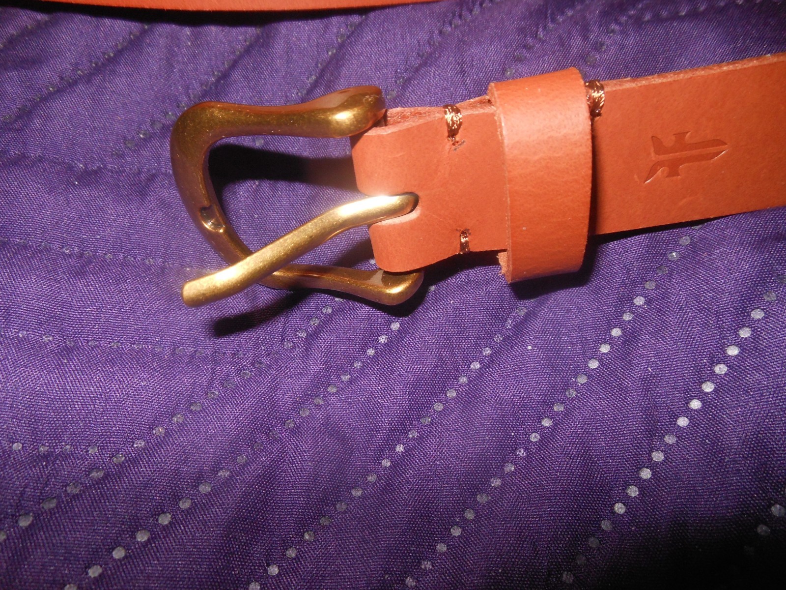 WOMENS FRYE BELT LEATHER STRAP DEEP COGNAC BROWN SIZE L/XL 47″ X 1″ METAL BUCKLE