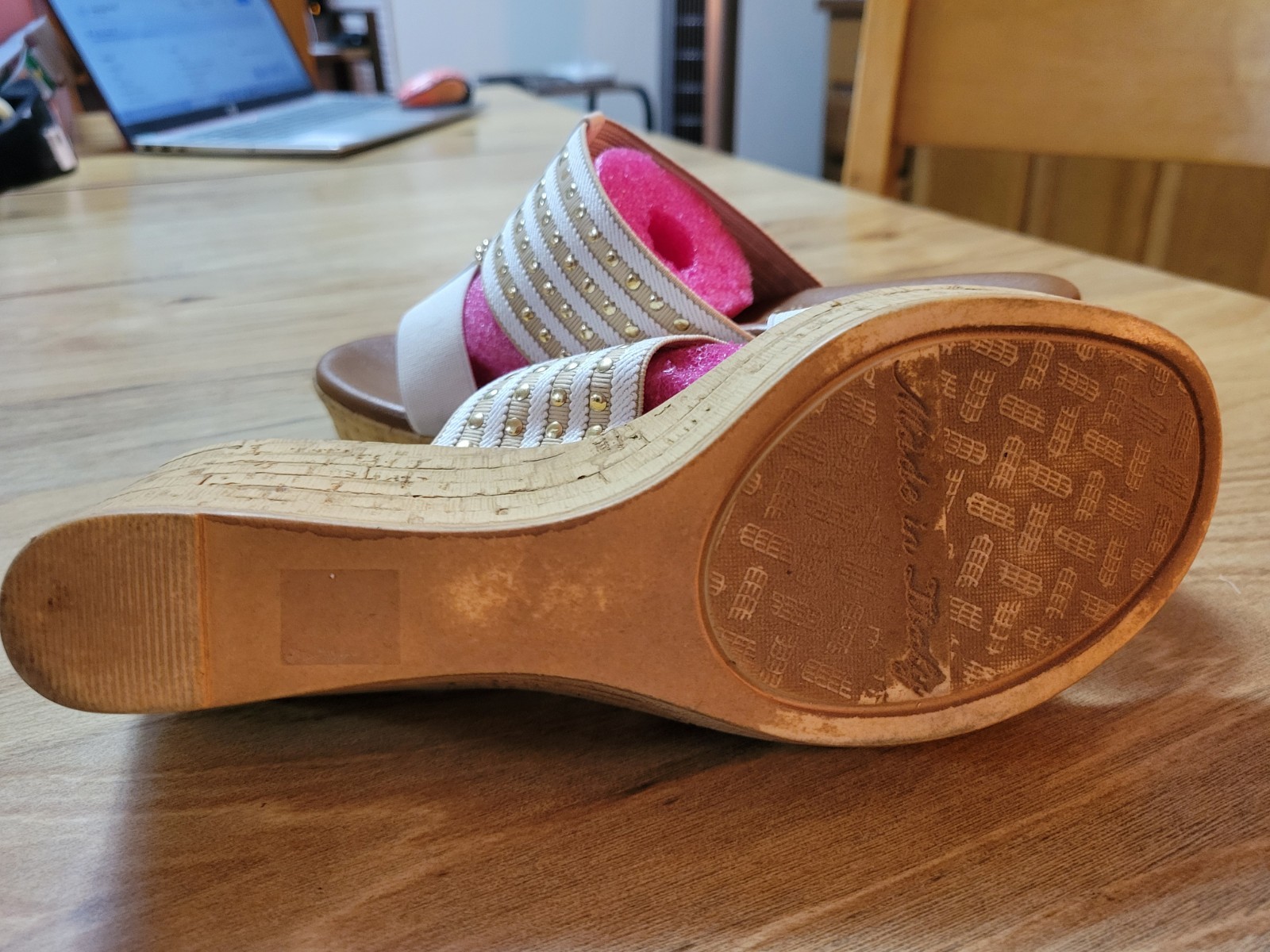 Elastic Stretch Platform Wedge Slide Sandals By Italian Shoemakers Sz 7.5 CLEAN!