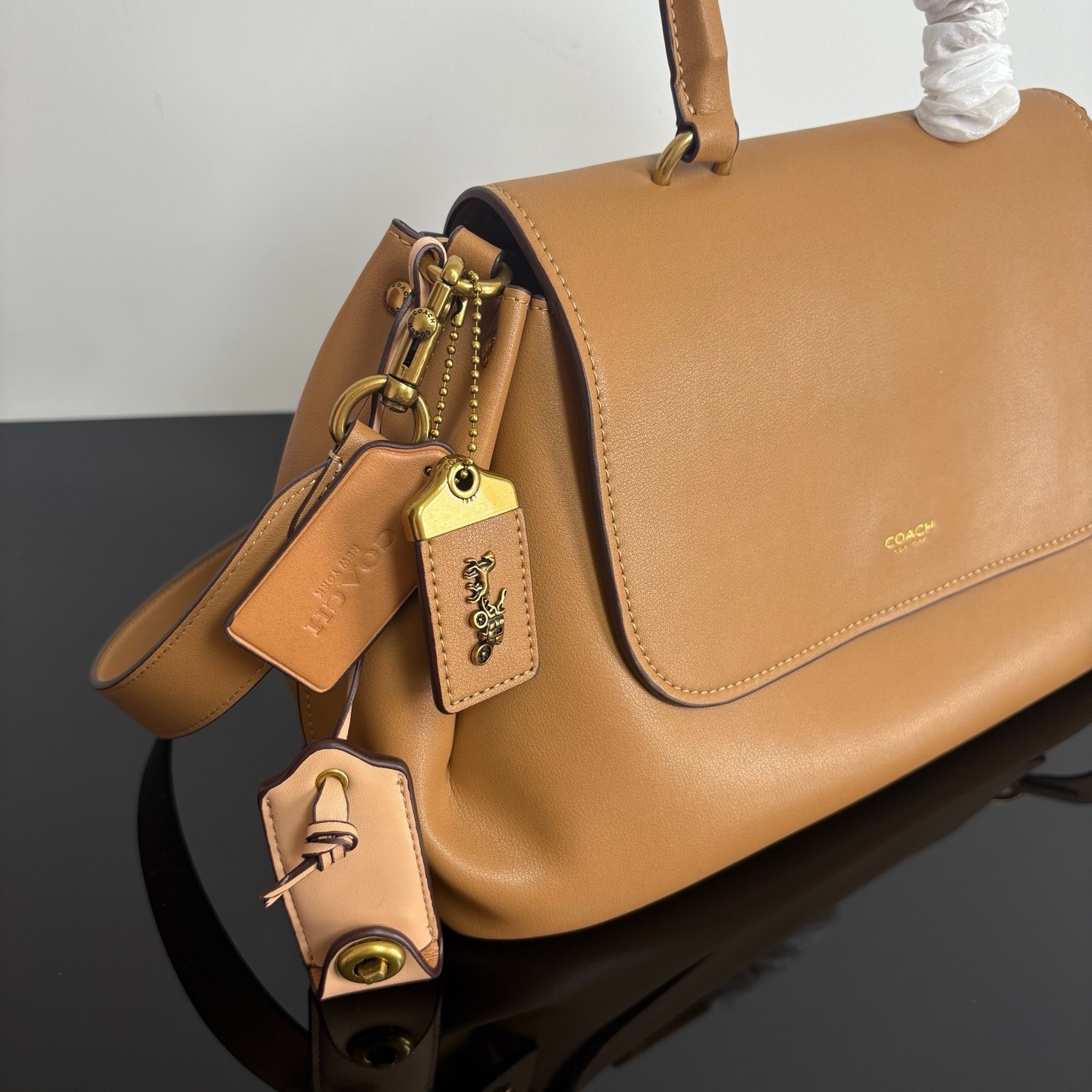 COACH Slouchy Rogue Top Handle Bag CCC39 Honey Brown