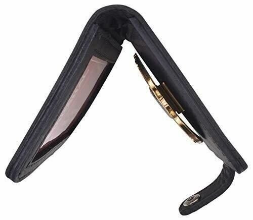 Genuine Leather Bifold Badge ID Holder with Snap Closure