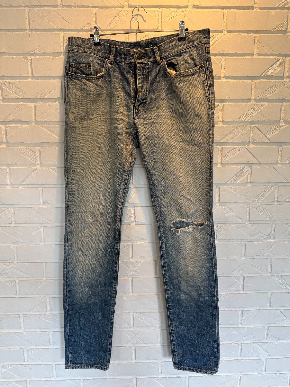 Saint Laurent Paris Hedi Slimane D02 Skinny Jeans 33 Distressed Dirty Wash Japan