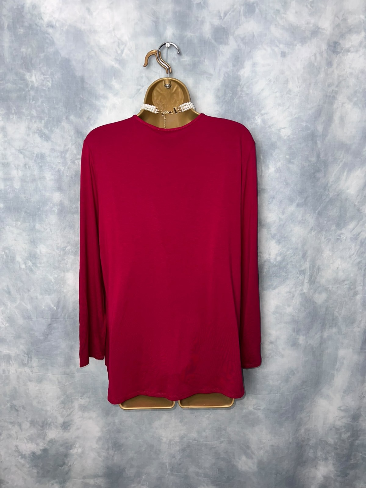 SALOOS Wine Red 2-in-1 Layered Top Size 16 Print Stretchy Elegant Classy Office