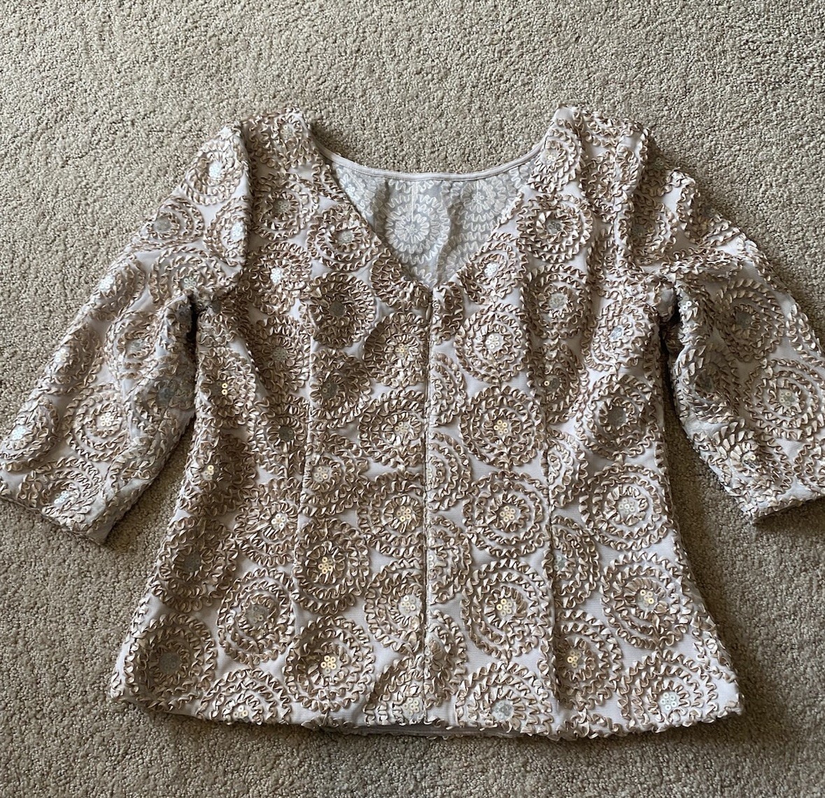 Gorgeous Alex Evenings Top, Size L, Embellished & Lined, Champagne Color