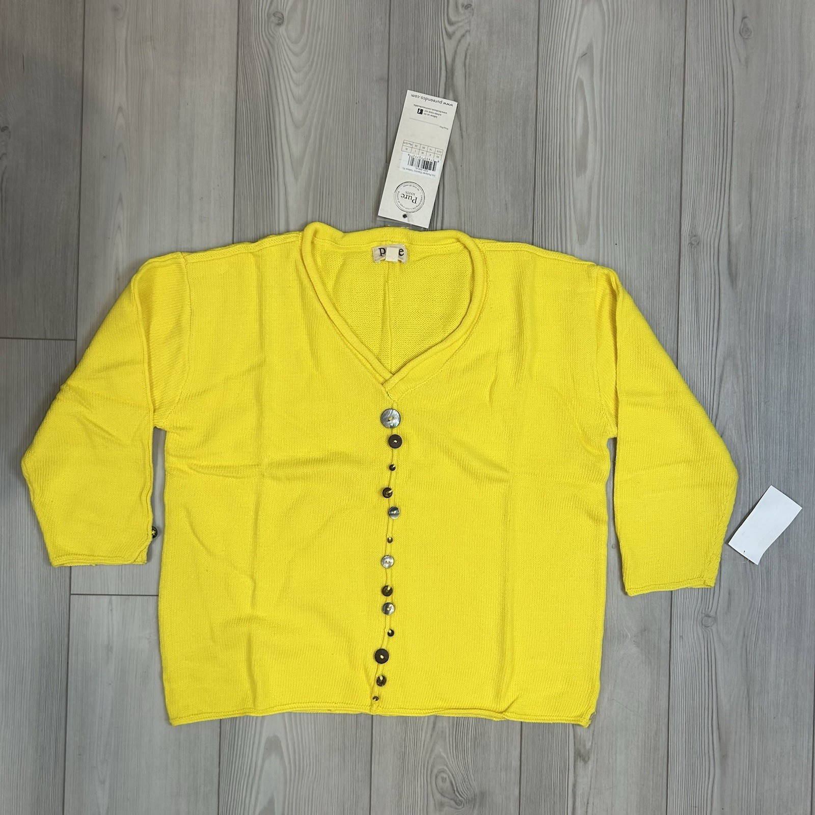 NWT Pure Knits Sweater Women’s XL Electric Yellow Artsy Buttons Iris Pullover