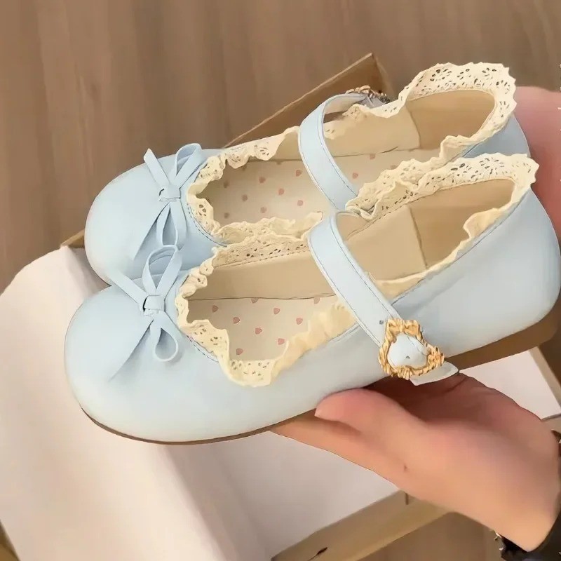 Women Round Toe Flat Shoes Butterfly Knot Buckle Soft Sole Non Slip Casual Shoes