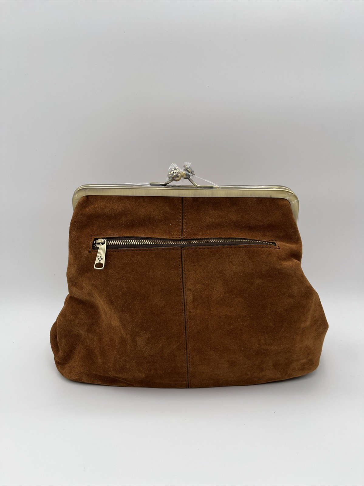 Patricia Nash Large Suede Serafina Frame Kiss-Lock Bag – Cognac Suede