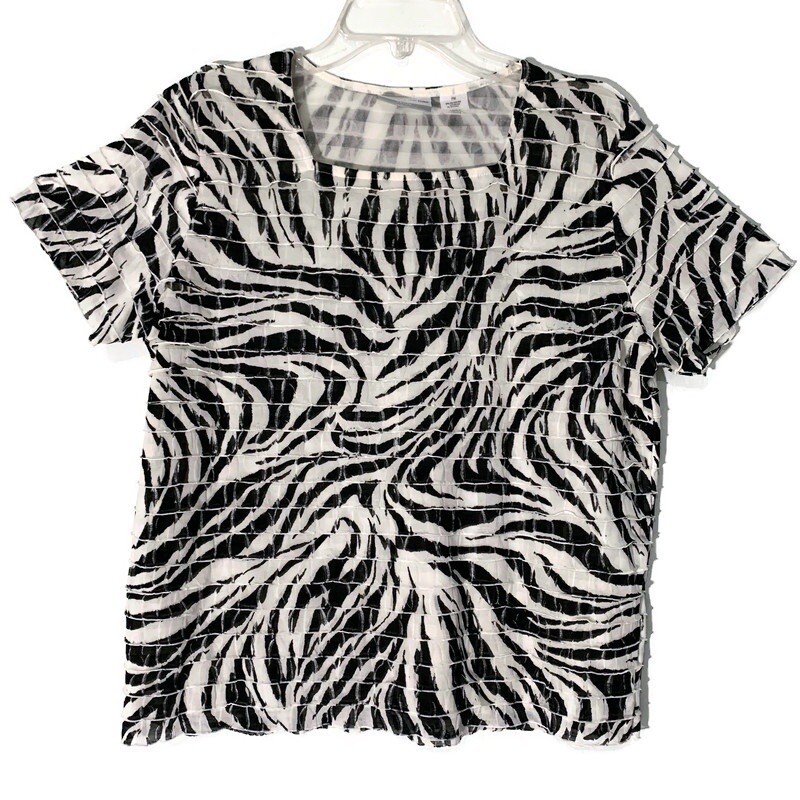 Alfred Dunner Petite Medium Zebra Print Textured Ruffle Layered Top Black White
