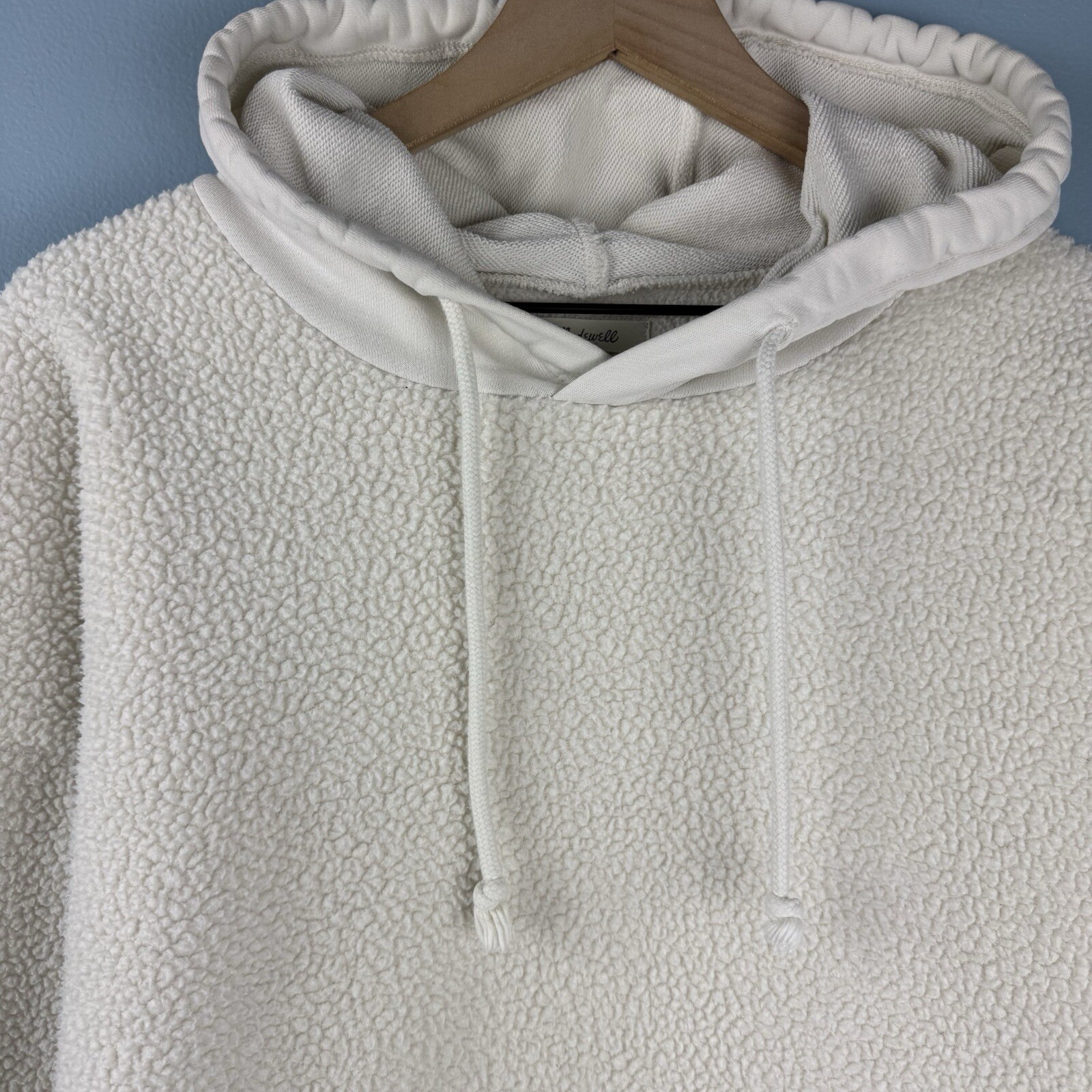 Madewell Womens Large Cream Sherpa Teddy Fleece Hoodie Pullover Sweatshirt