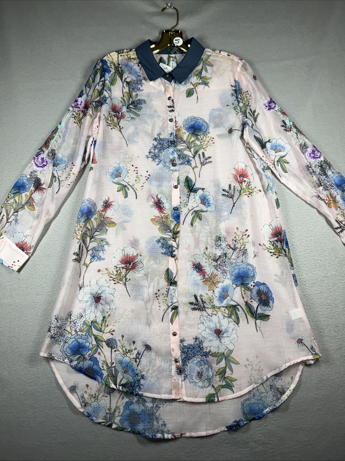 Aratta Silent Journey Women’s S Button Up Floral Long Shirt Pajama Hand Wash