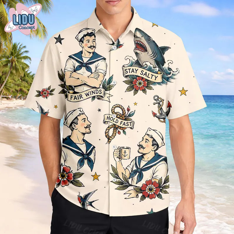 Retro Nautical Sailor Hawaiian Shirt