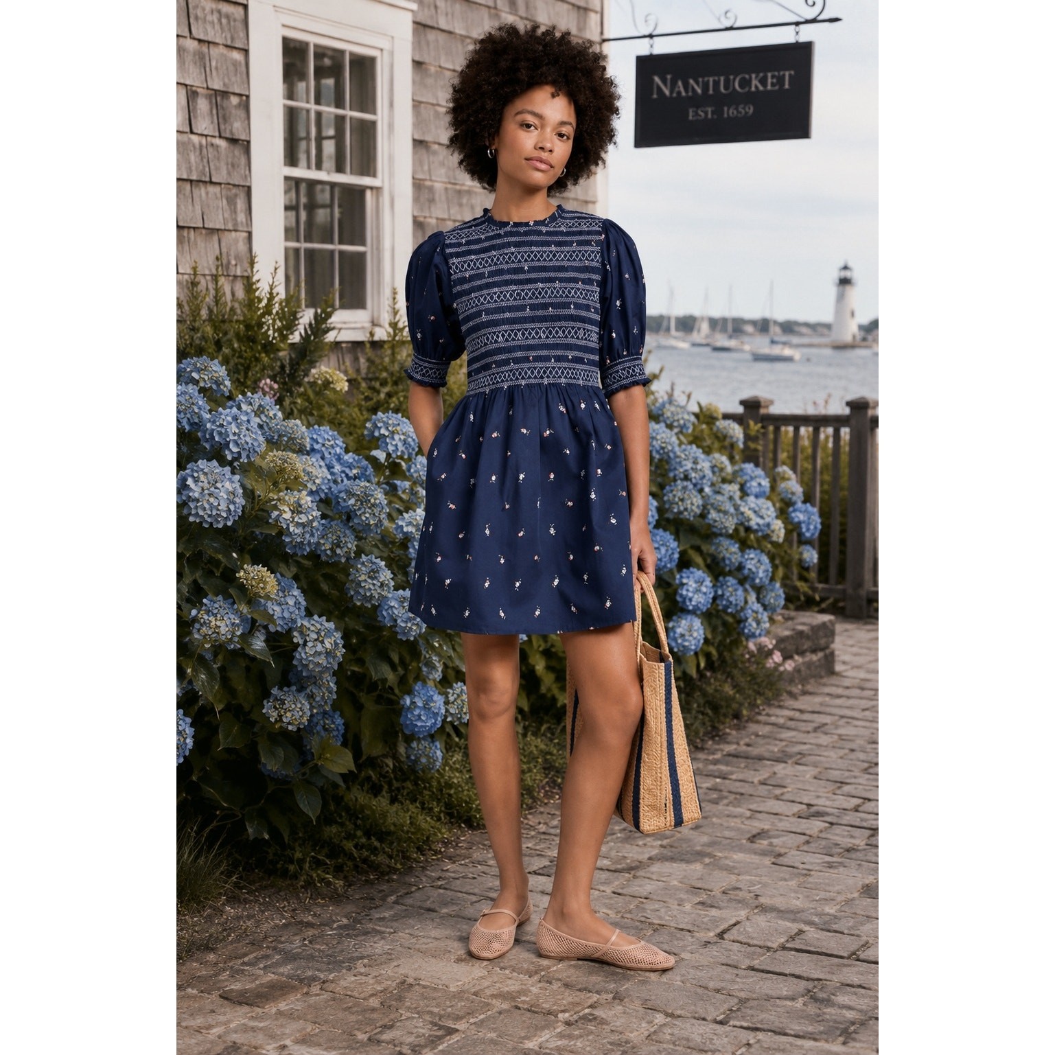 Hill House 100% Cotton NWT Blue The Vivi Nap Floral Poplin Mini Dress Size Large