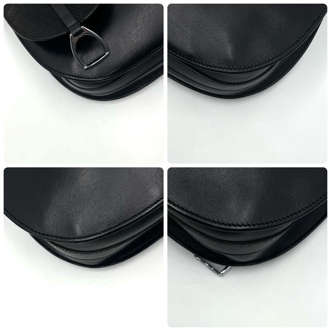 Gucci Vintage Interlocking GG Saddle Shoulder Bag Black Leather Suede Auth