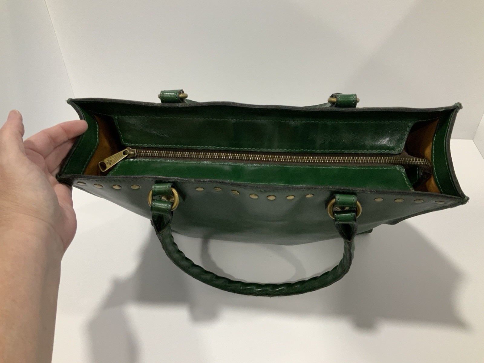 Patricia Nash Green Leather Studded Tote Shoulder Bag