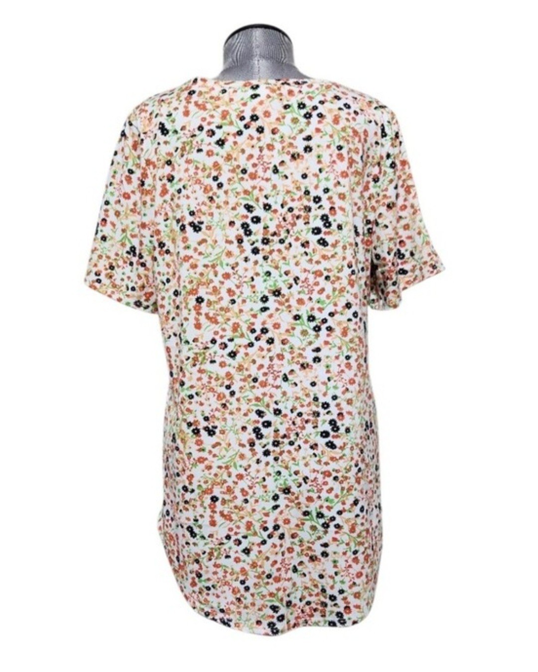 LuLaRoe Vibrant Mini Floral Print Short Sleeve V-Neck Top (L)