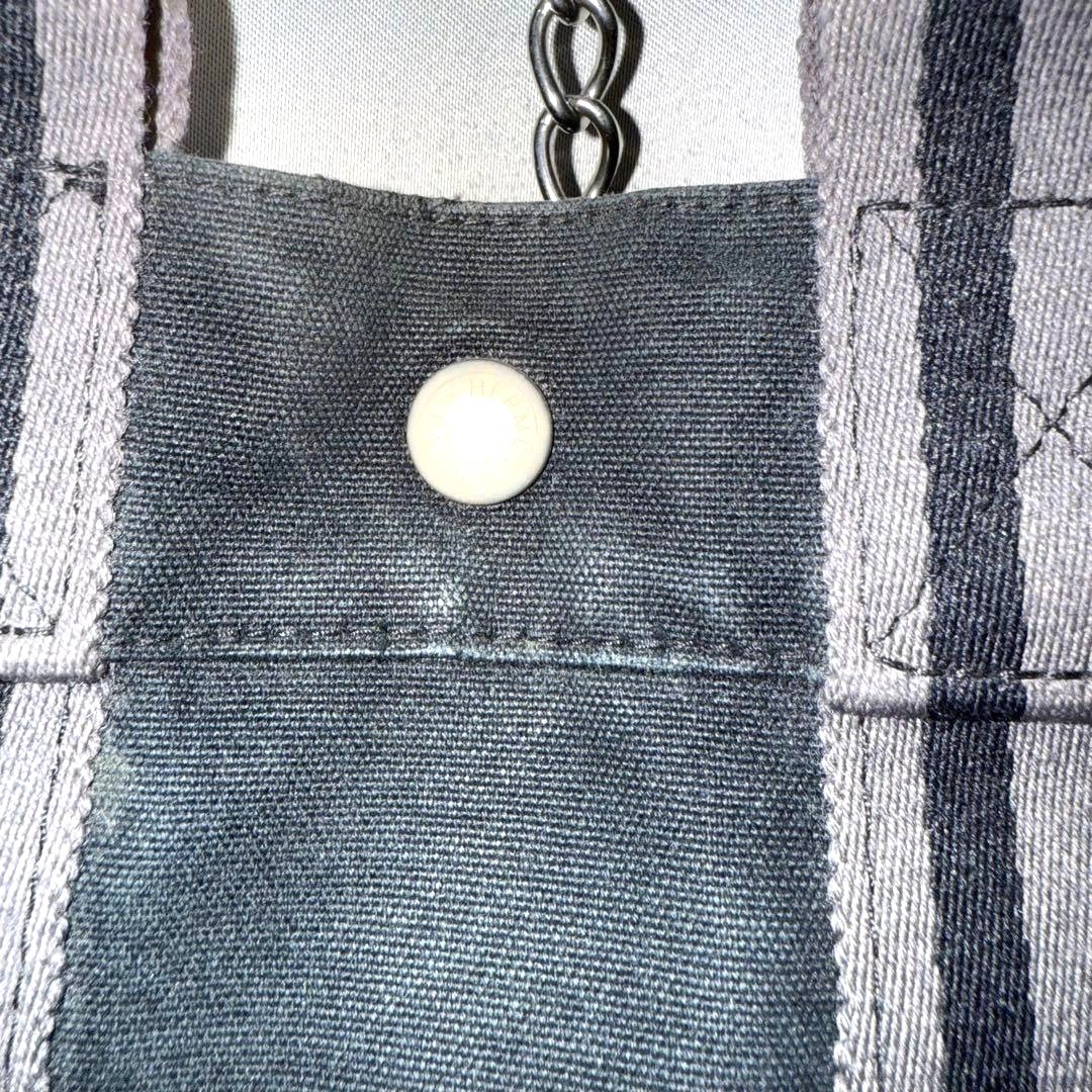 HERMES Fourre Tout MM Tote Handbag Black Gray Canvas Stripe Vintage 11.4×8.7in.