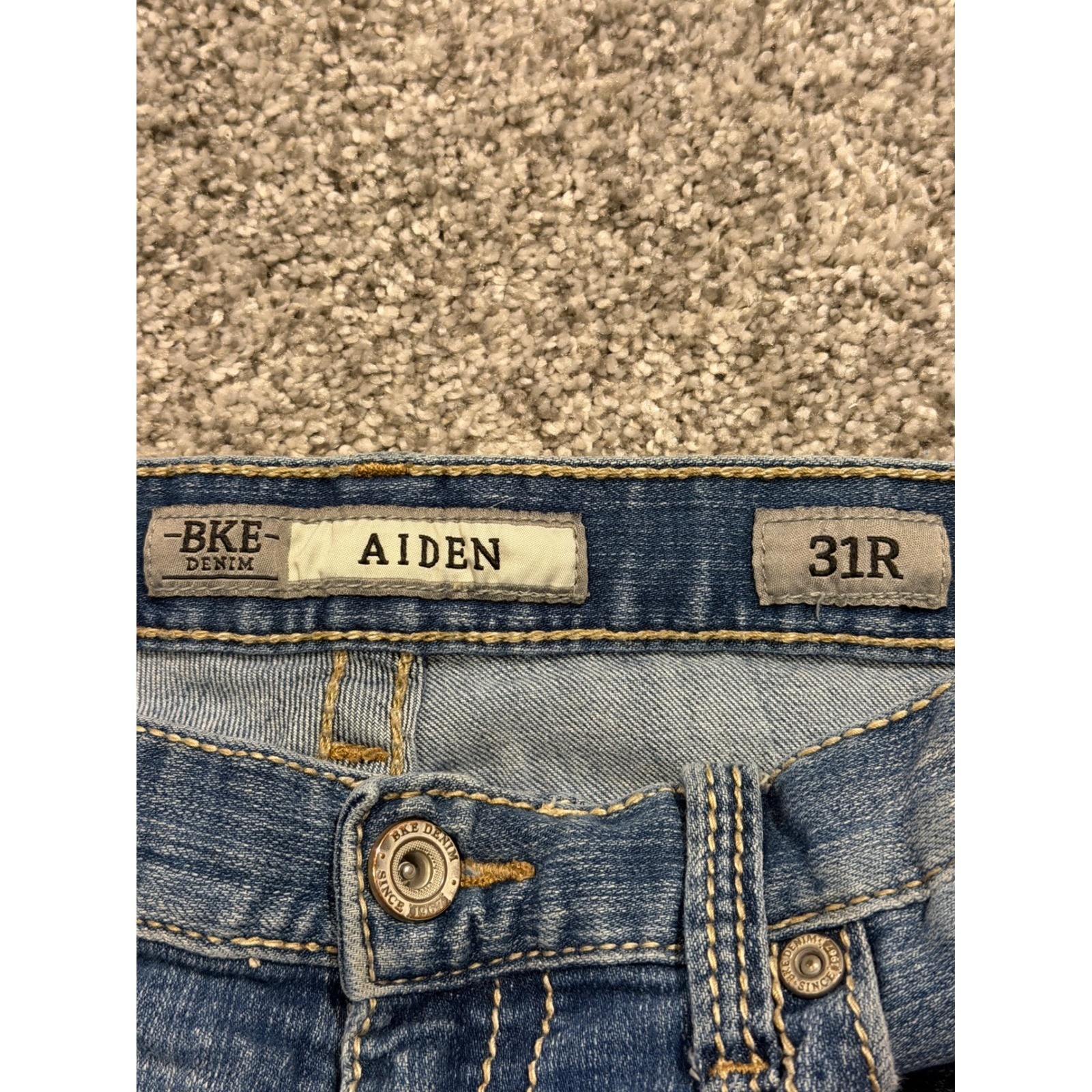 BKE Jeans Mens 31R Blue Aiden Straight Stretch Faded Distressed Denim Pants *