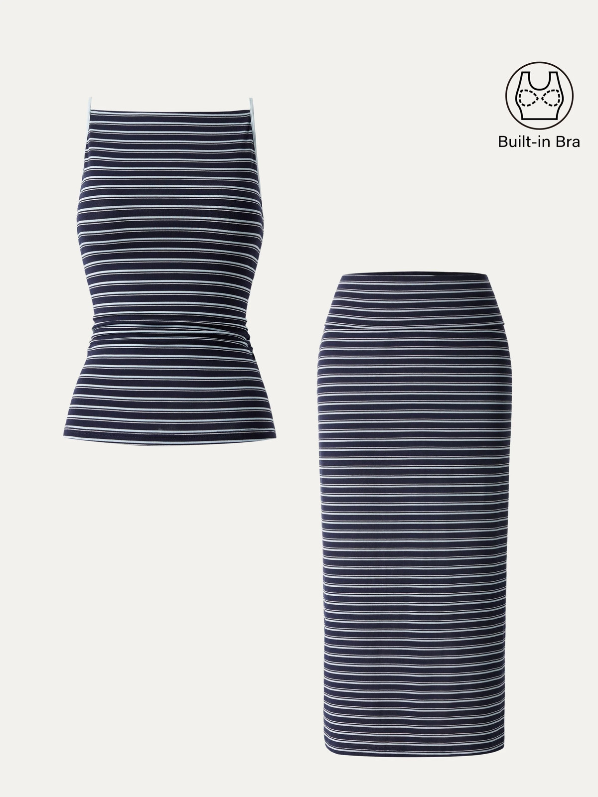 OGL 2Pcs Set Striped Spaghetti Bra Top & Low Rise Striped Midi Skirt