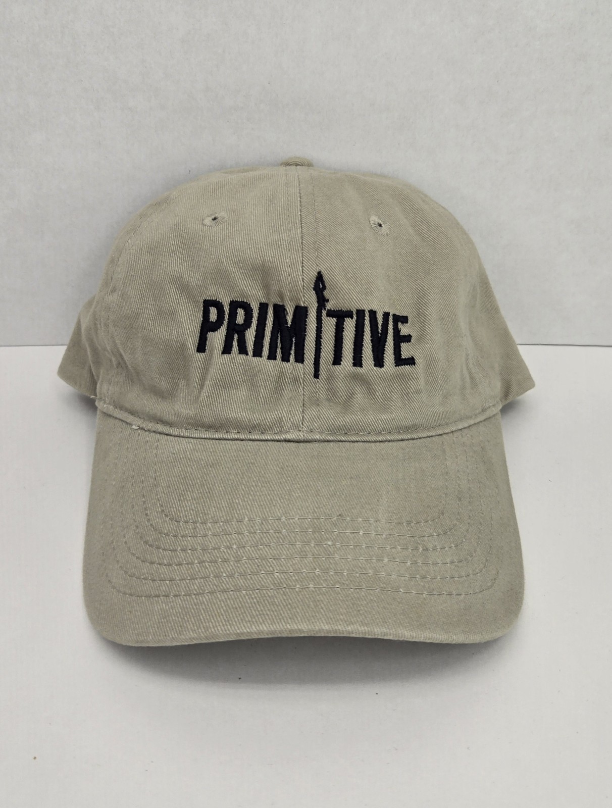 Primitive Tan Khaki Strapback Baseball Hat Outdoor Nature Camping Spellout Cap