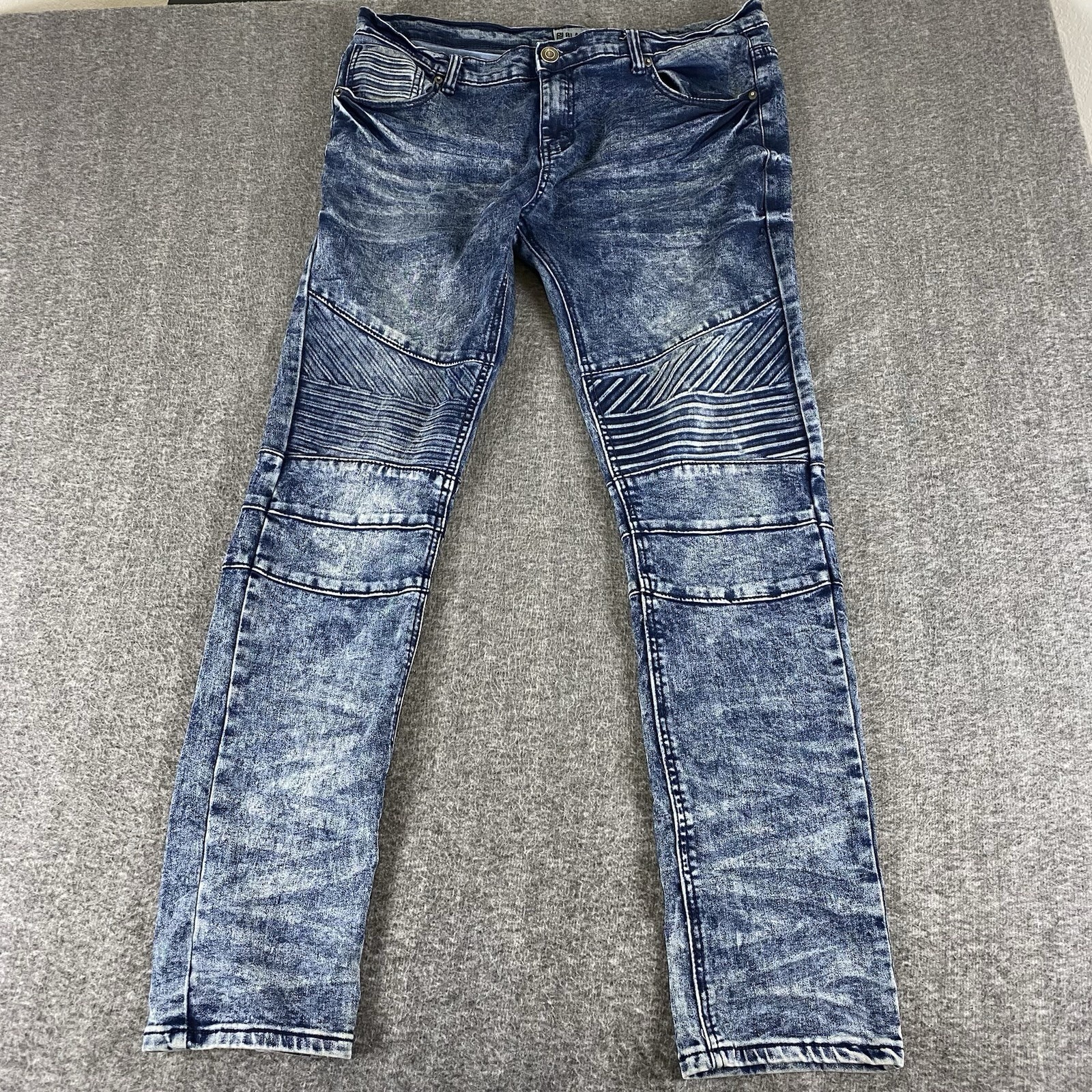 CJ BLACK Mens Skinny Flex Jeans 34×32 Blue Acid Wash Biker Moto