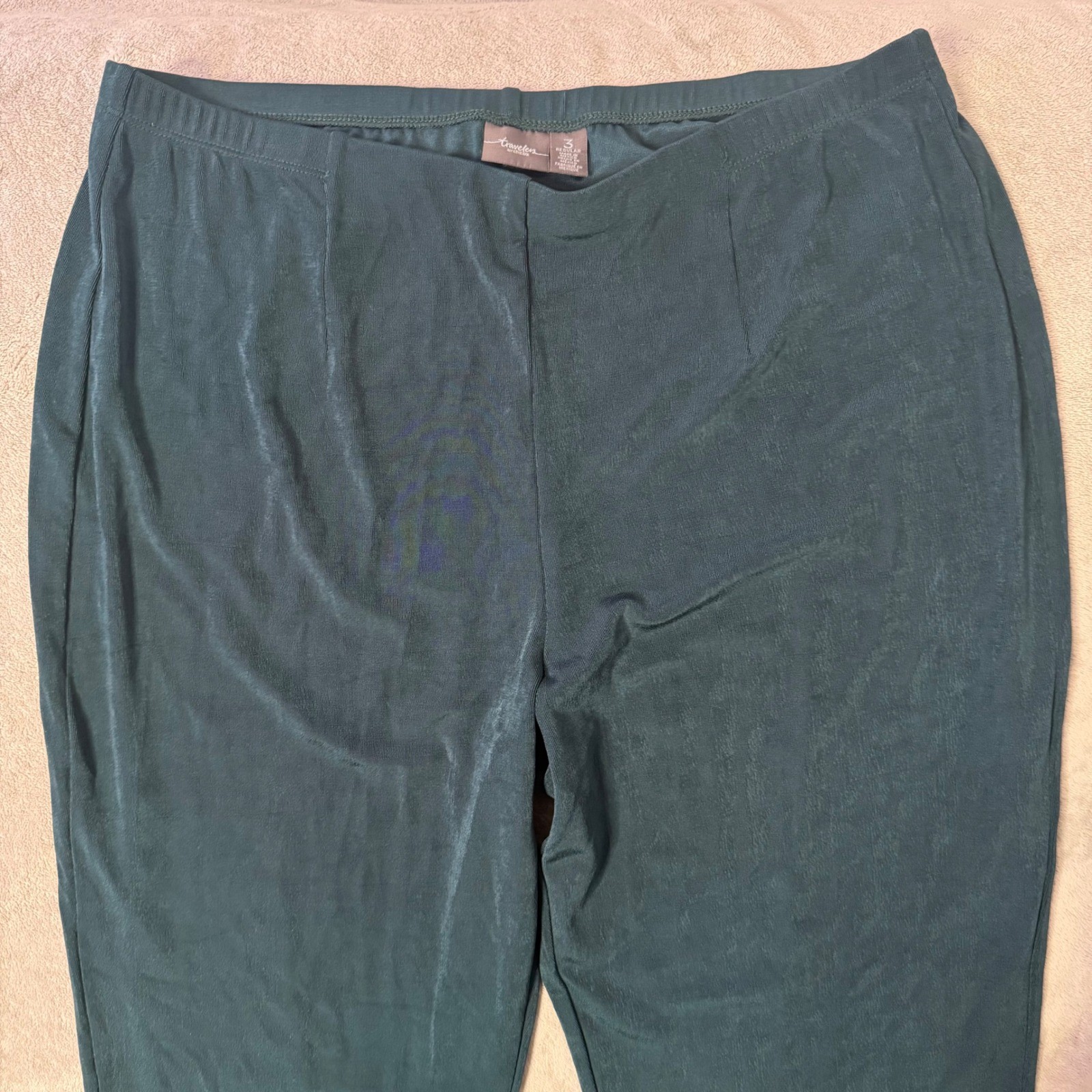 Chicos Travelers Slinky Knit Pull On Stretch Pants Size XL 16 Green Travel