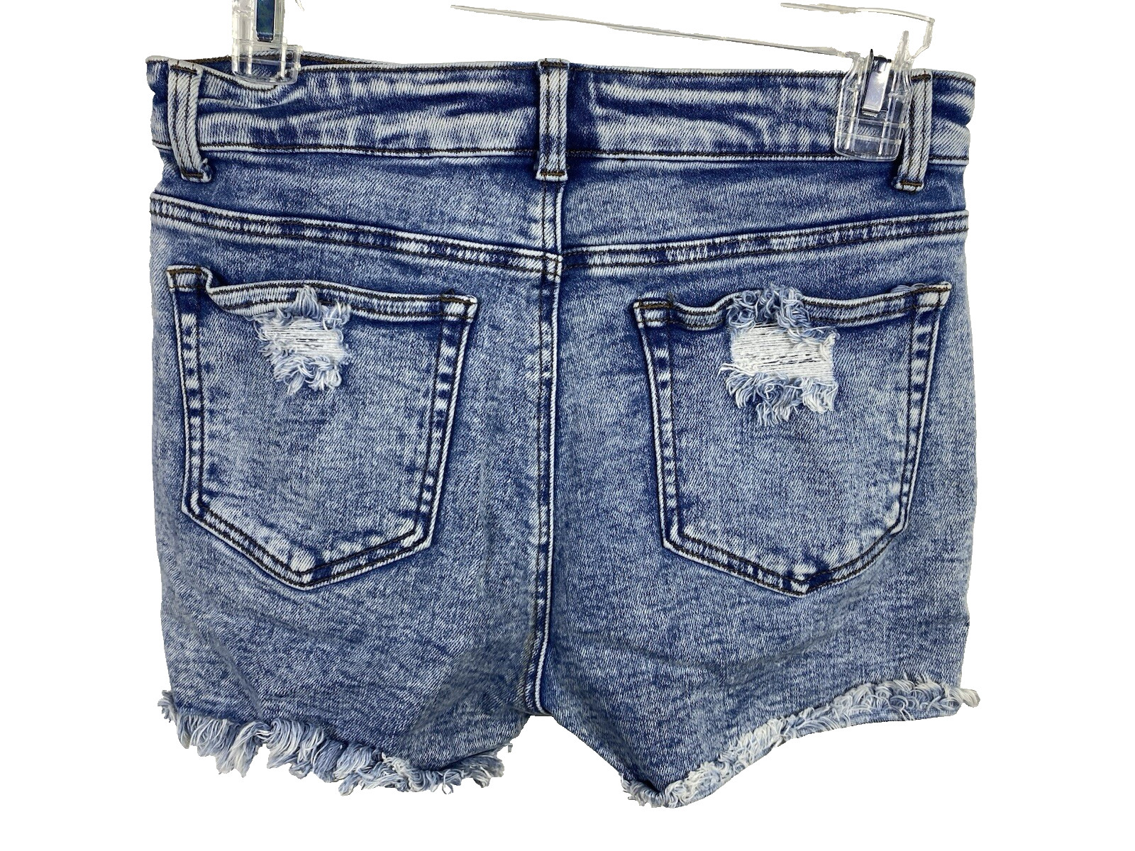 Blue Savvy Shortie Shorts Size 11/30 Distressed Denim Cut Off Cotton Stretch