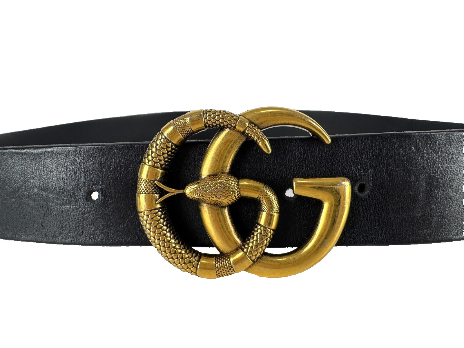 Gucci Auth Belt 105 cm 42 in Black Leather Gold Tone GG Marmont Snake Buckle Bag