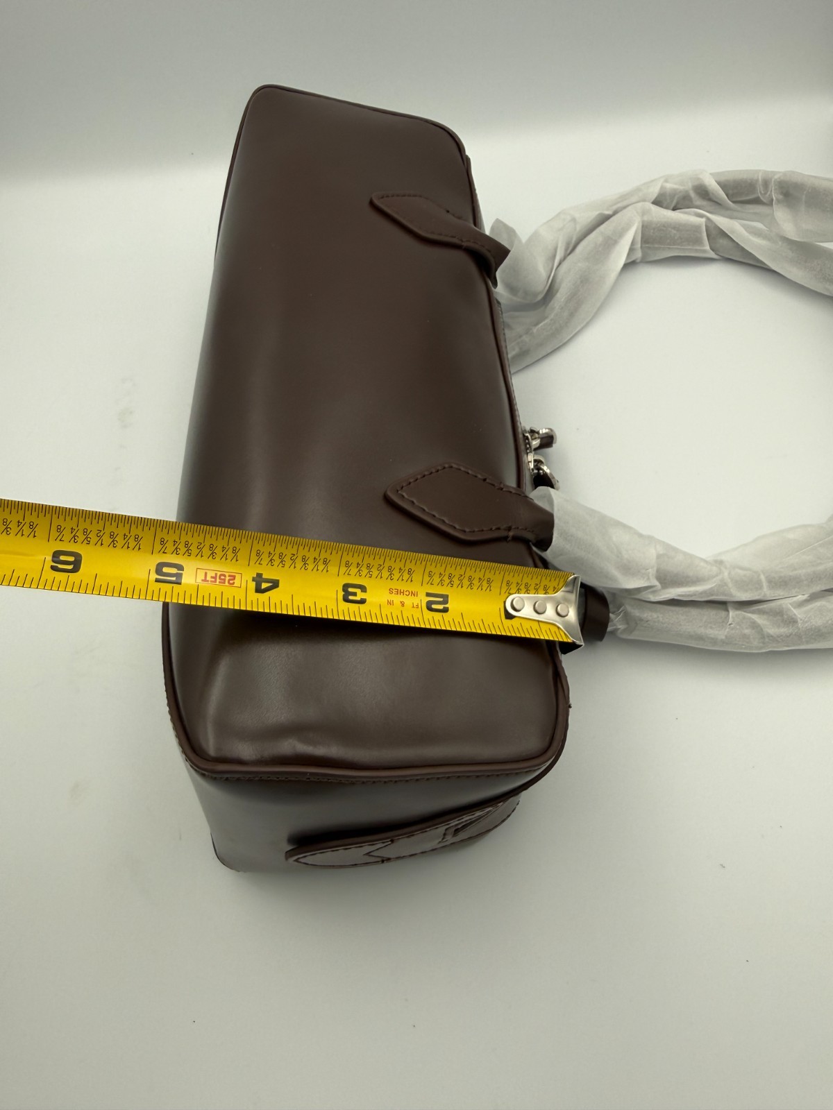 Unbranded Brown Leather East West Shoulder Bag Minimalist Barrel Purse 12×4.5×5