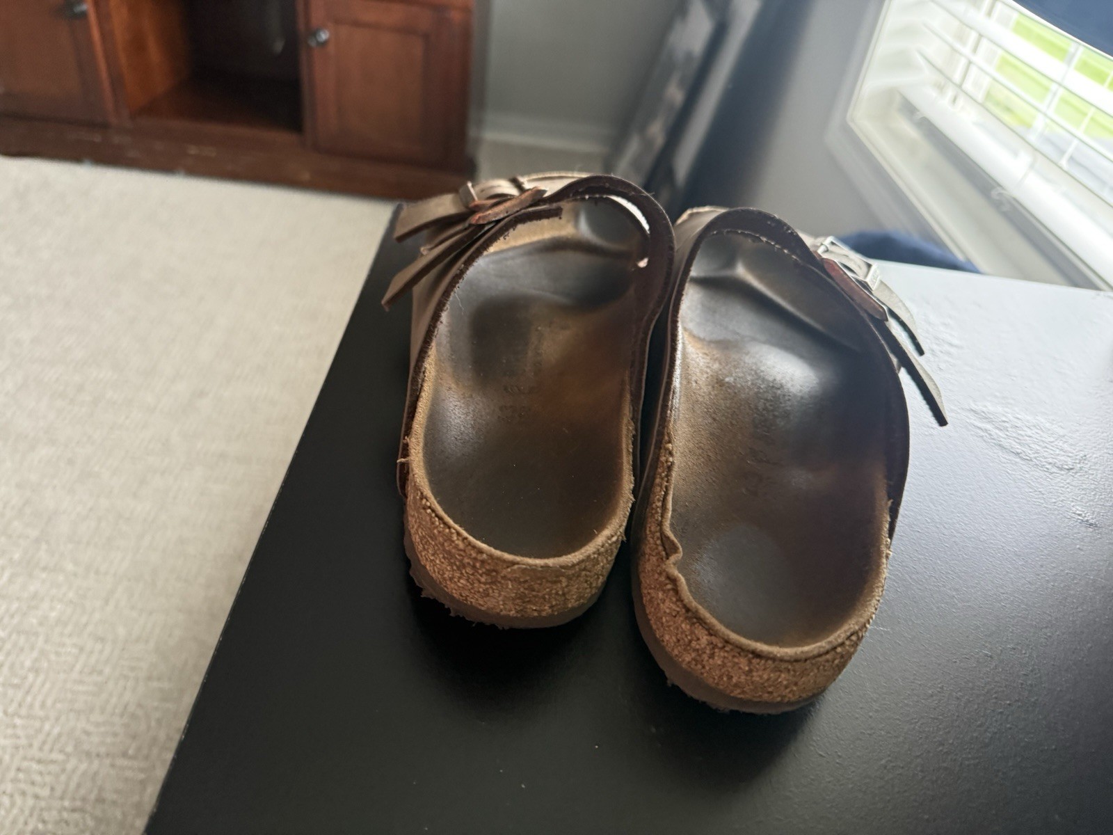 Birkenstock Brown Leather Cork Footbed Double Strap Buckle Slide Sandal US 10