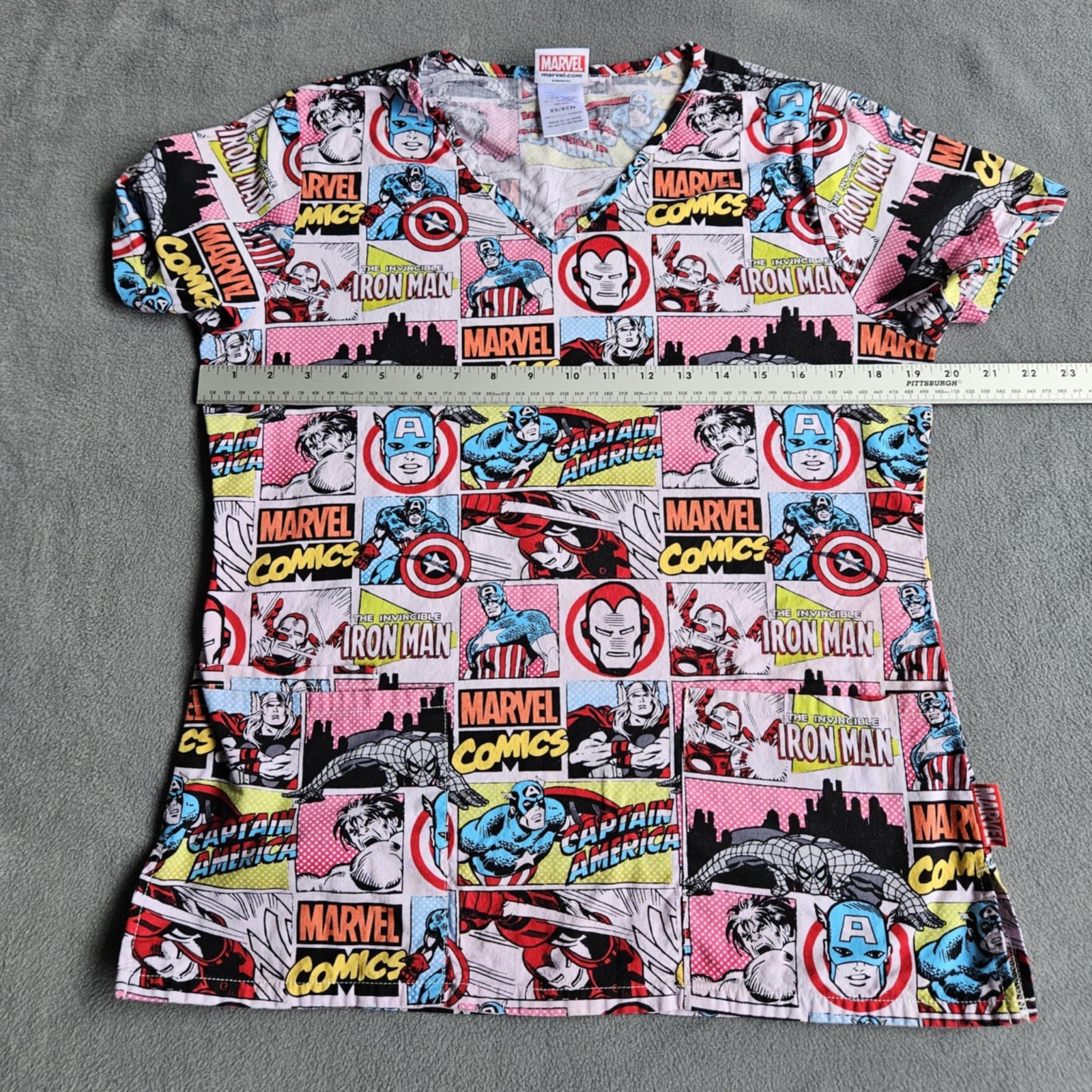 Marvel Universe Shirt XS Multicolor Unisex Top Short Sleeve V Neck