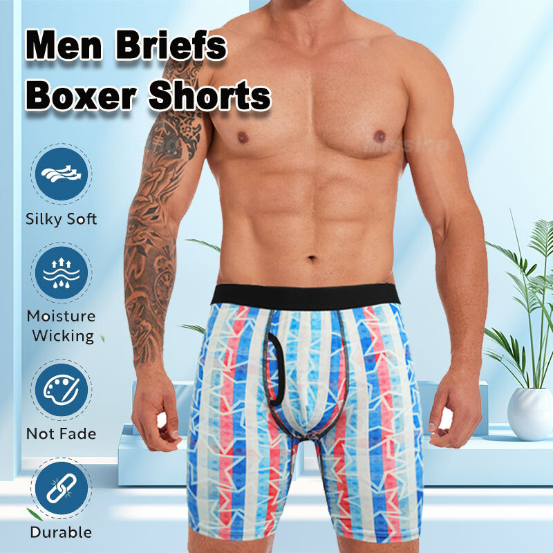3 PACK Mens Long Leg Boxer Shorts Anti Chafing Underwear Comfort Briefs Trunks