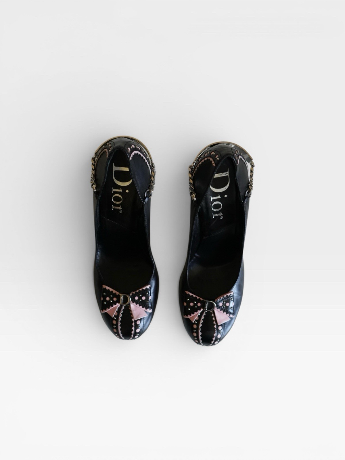 F/W 2004 Christian Dior W/ Logo Chain Pink Bow Pumps Heels VINTAGE