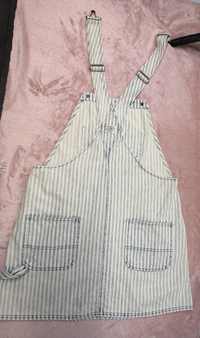 NWOT Faherty Skirt Overall M Topsail Skirtall Indigo Railroad Hickory Stripe Bib
