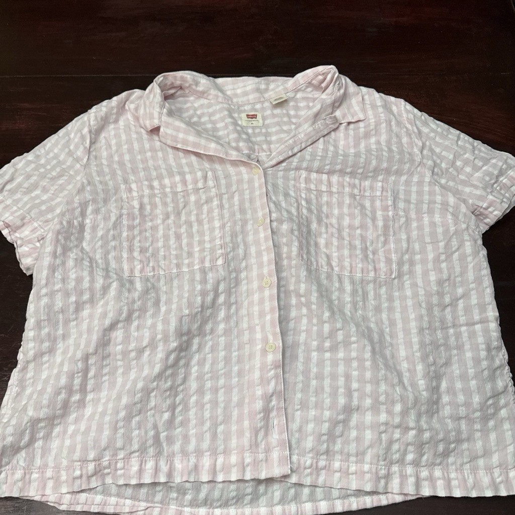 Levi’s Women’s Pink White Striped Cotton Seersucker Button-Up Shirt XL