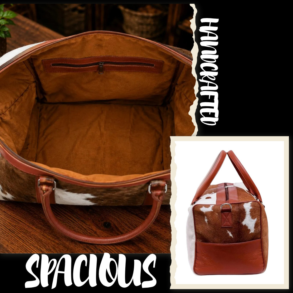 Cowhide Duffle Bag Hair On Genuine Leather Weekender Overnight Carry On Bag