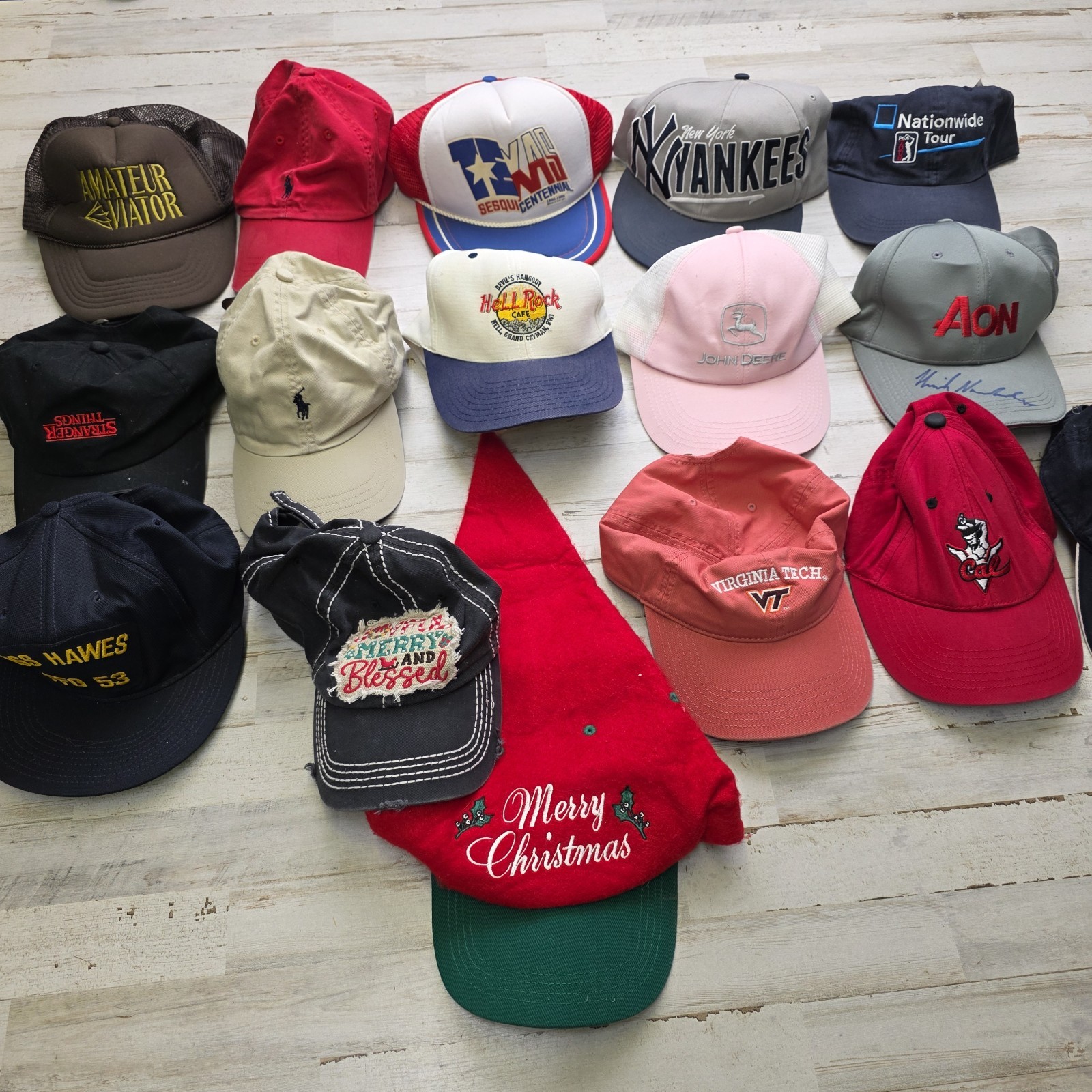 Lot of 15 Hat Caps Random Mix Vintage, Christmas, Sports, See pics