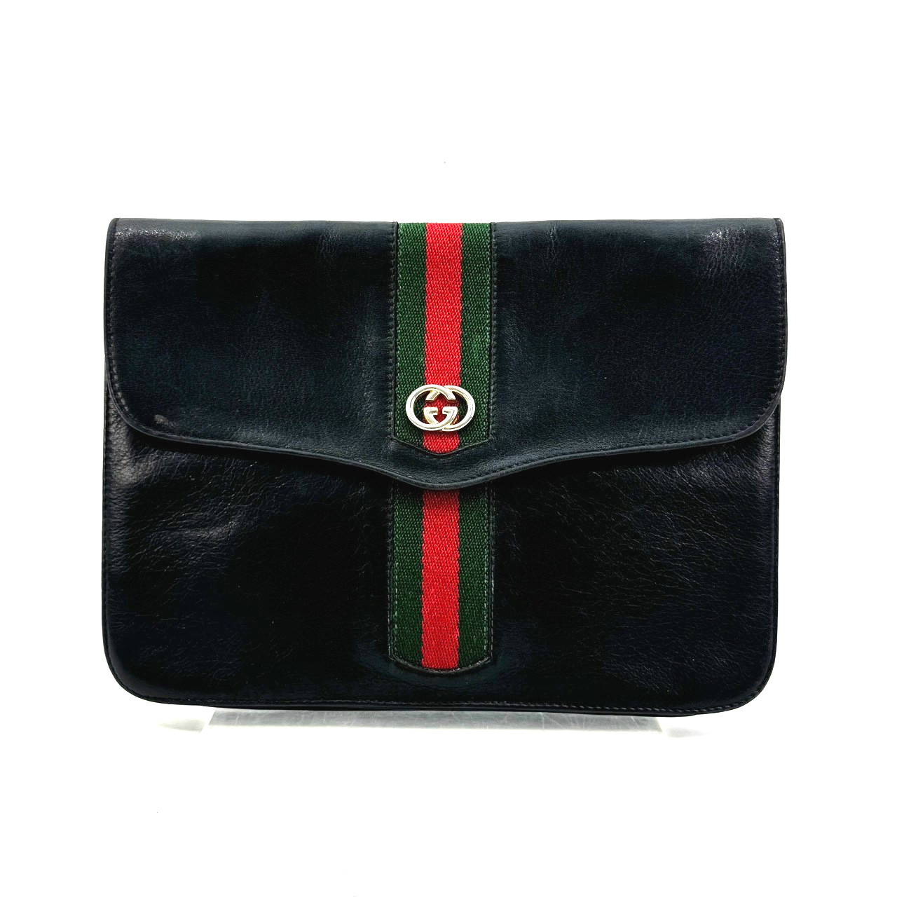 Vintage Gucci Sherry Line Clutch Bag Pouch Black Leather Authentic From Japan