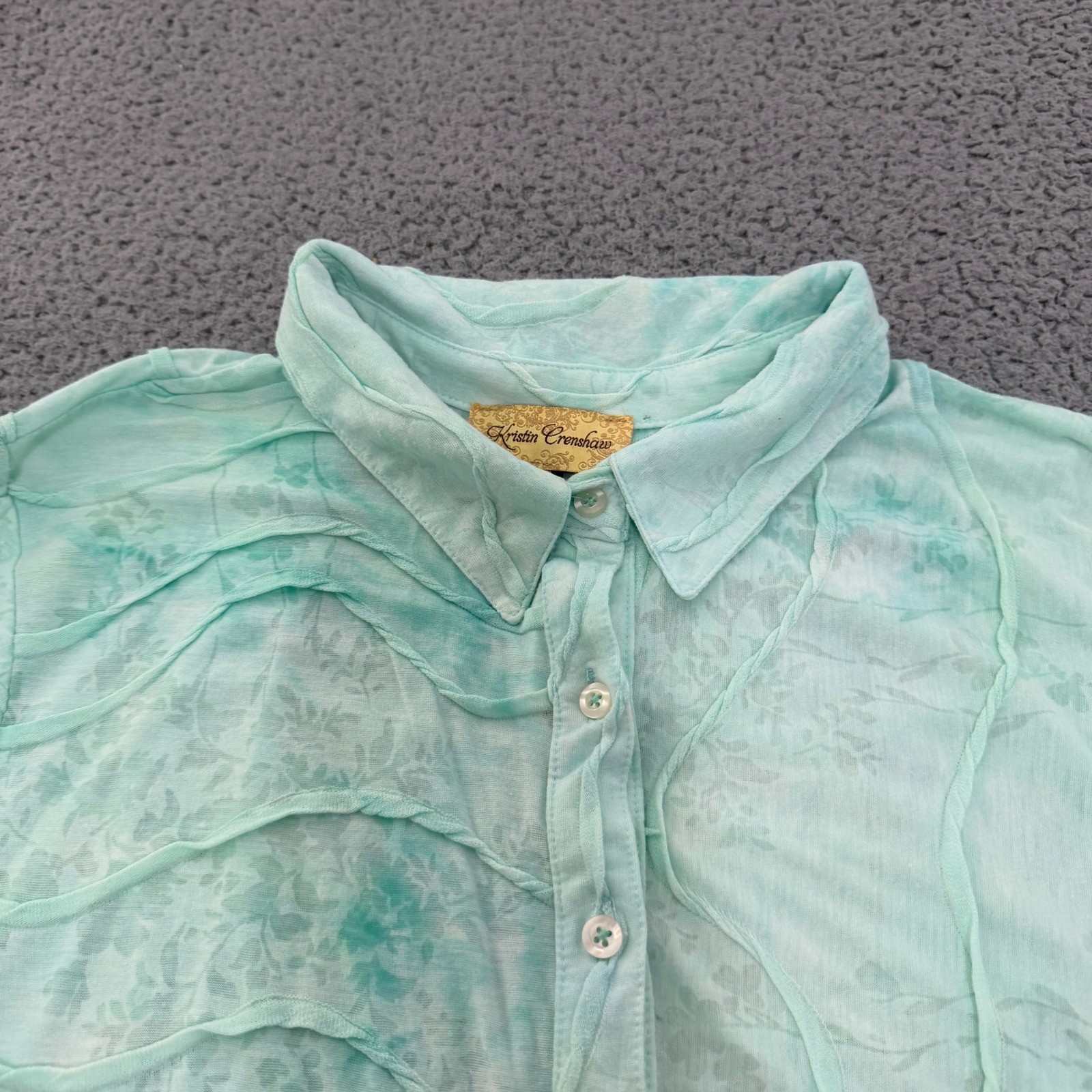 Kristin Crenshaw Blouse XL Mint Green Textured Burnout Floral High-Low Tunic