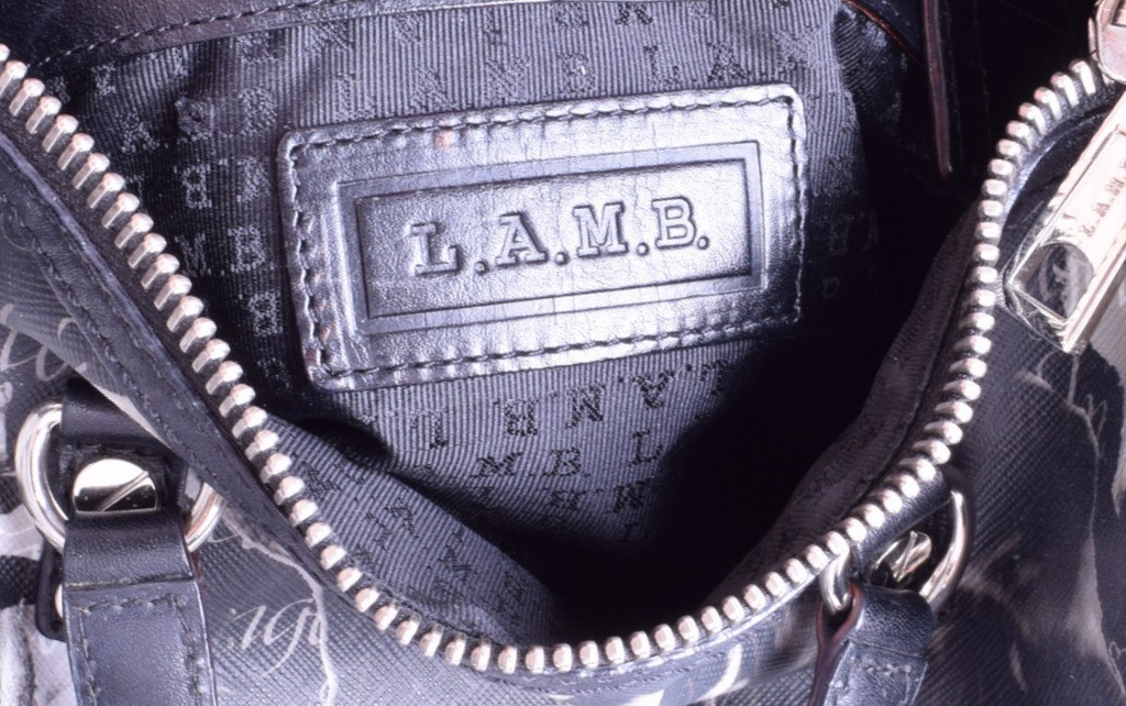 L.A.M.B. Caligraphy Roses LOVE ANGEL MUSIC Small Black White Duffle Bag EUC