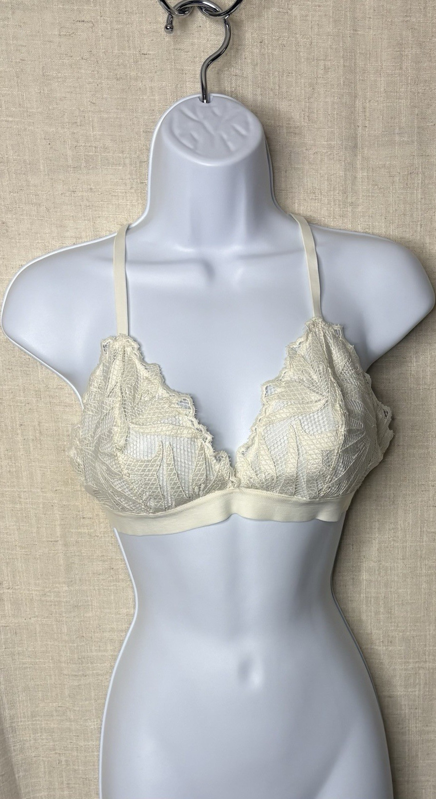 Aerie Palm Leaf Lace Racerback Bralette White/Cream Size Medium