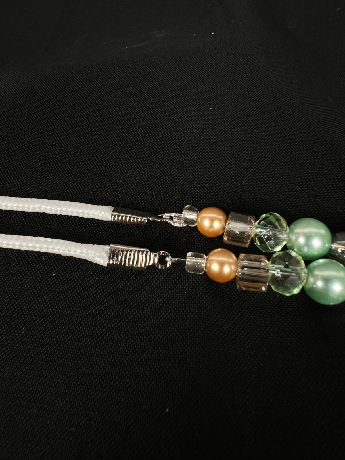 Handmade Eyeglass Chain: Crystal Glass Beads, Green, Tan