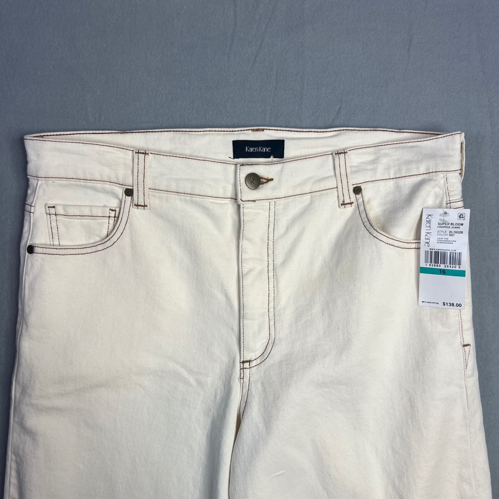Karen Kane Super Bloom Wide Leg Jeans Size 15 Crop Natural Cream High Rise NWT