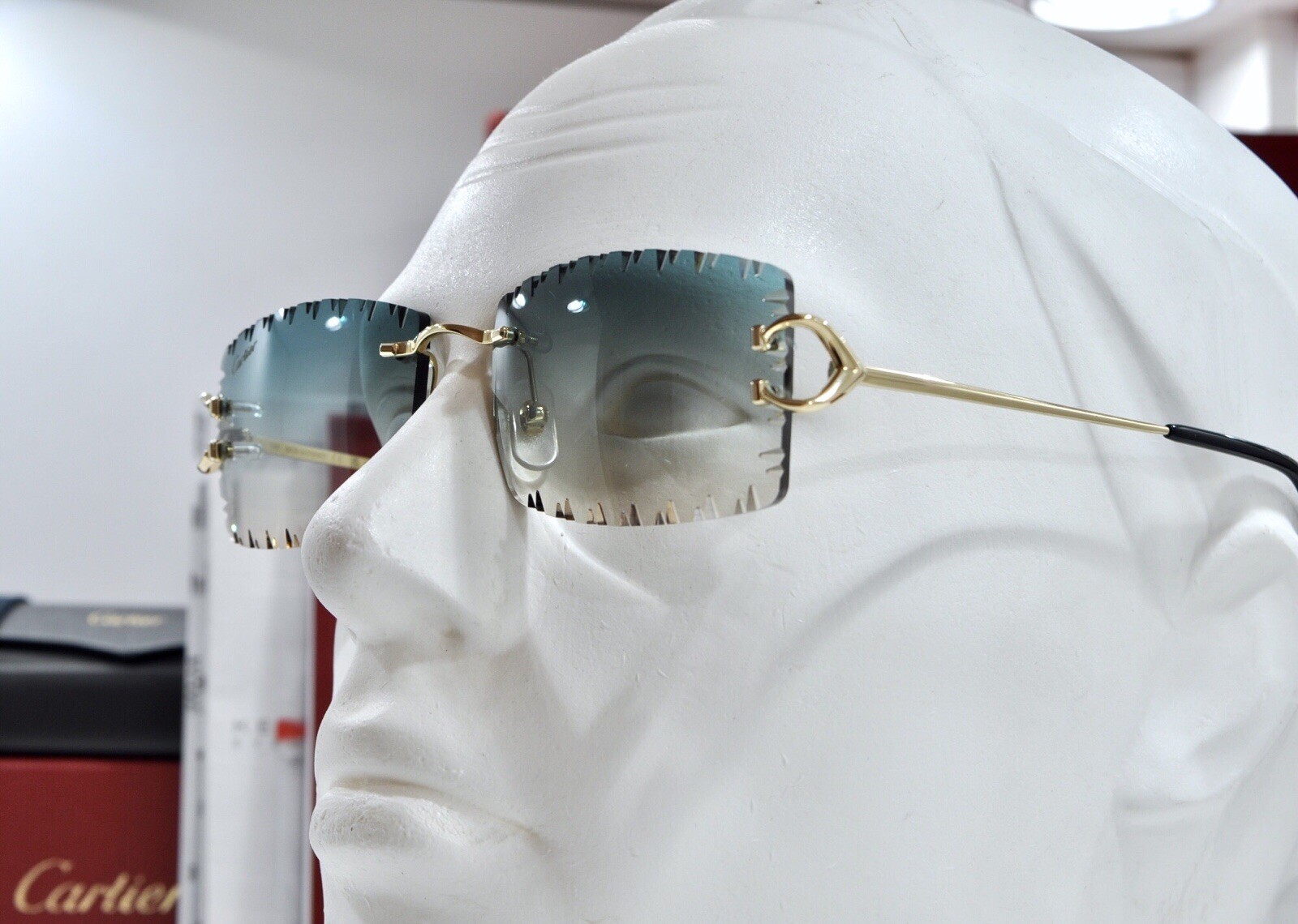 Cartier Rimless Piccadilly BIG C Decor Gold Occhiali Frame Glasses diamond lens