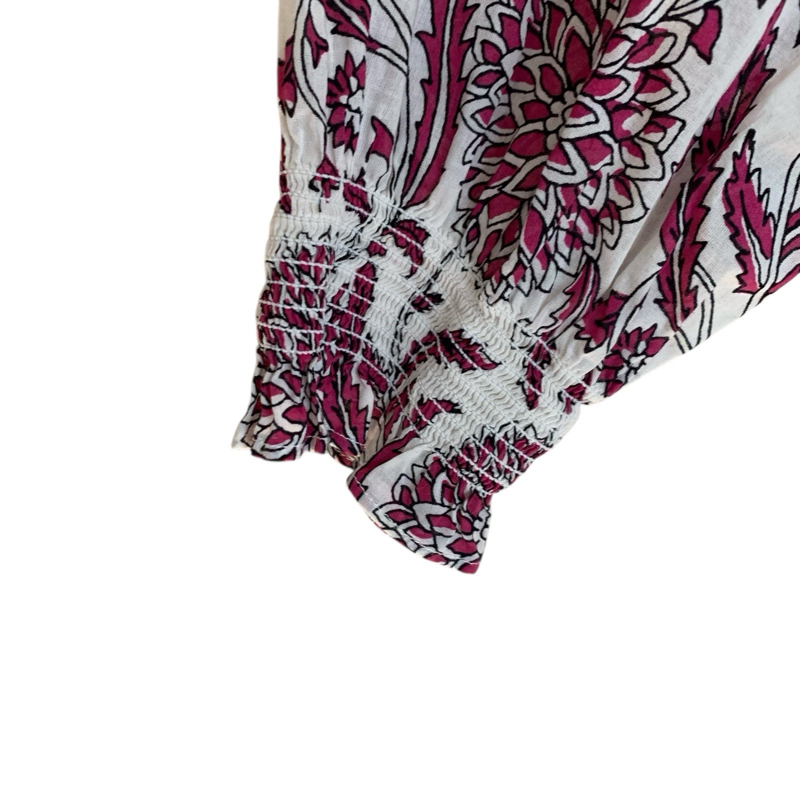Talbots SzXL Chrysanthemum Trellis ruffle trim popover Purple/White Floral Shirt