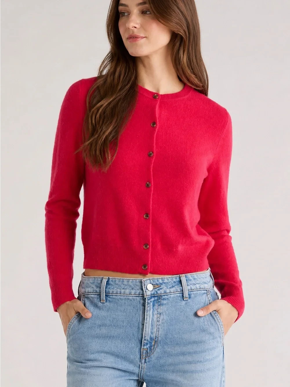 NEW, Nordstrom Cashmere Crewneck Cardigan in Red Sz S #S7570