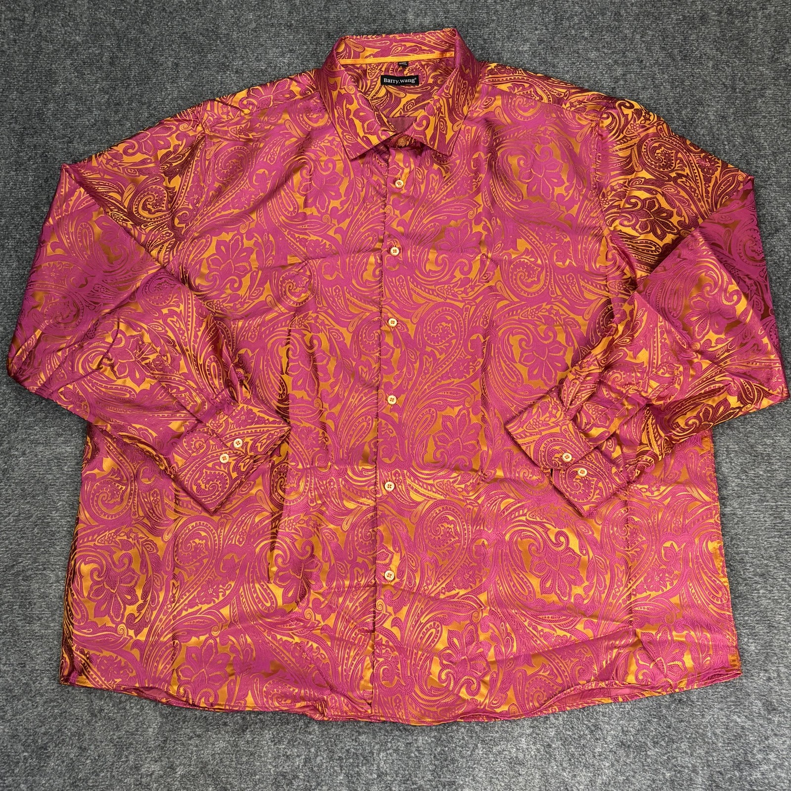 Barry.Wang Dress Shirt Mens 3XL Purple Paisley Silk Jacquard Button Up Party