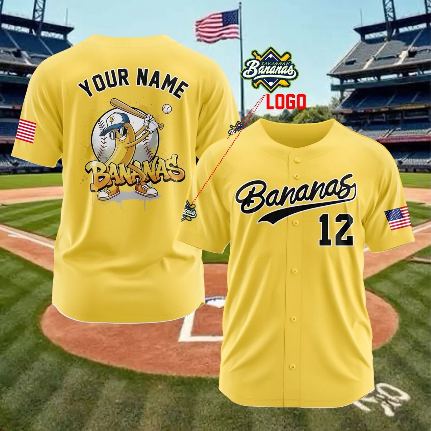 Personalized Savannah Bananas Baseball Jersey, Custom Team Name Number, Recycled