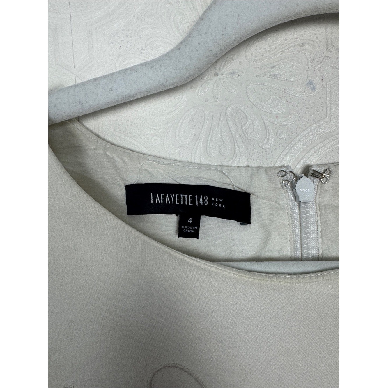 Lafayette 148 New York White Embroidered Sheath Dress Size 4 Career Cocktail