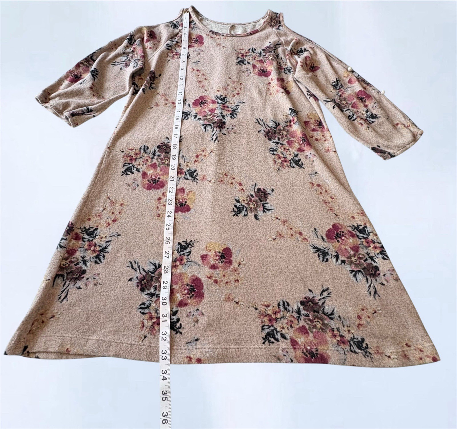 Alya Women’s Beige Floral Open Shoulder 3/4 Sleeve Dress Size L