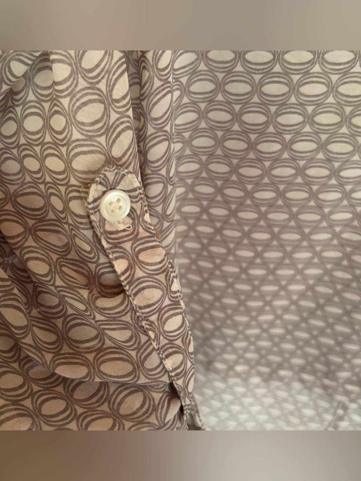 Halogen Sheer Geometric V-Neck Blouse Long Sleeve Office Lightweight Layering